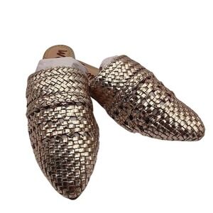 Sam Edelman Shoes Womens Size 7 Gold Woven Slide Mules Pointed Toe Flat Backless
